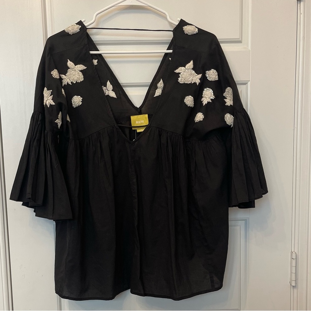 Mauve Woman’s Black Deep V- Neckline with Crochet and sequins detail size:Small